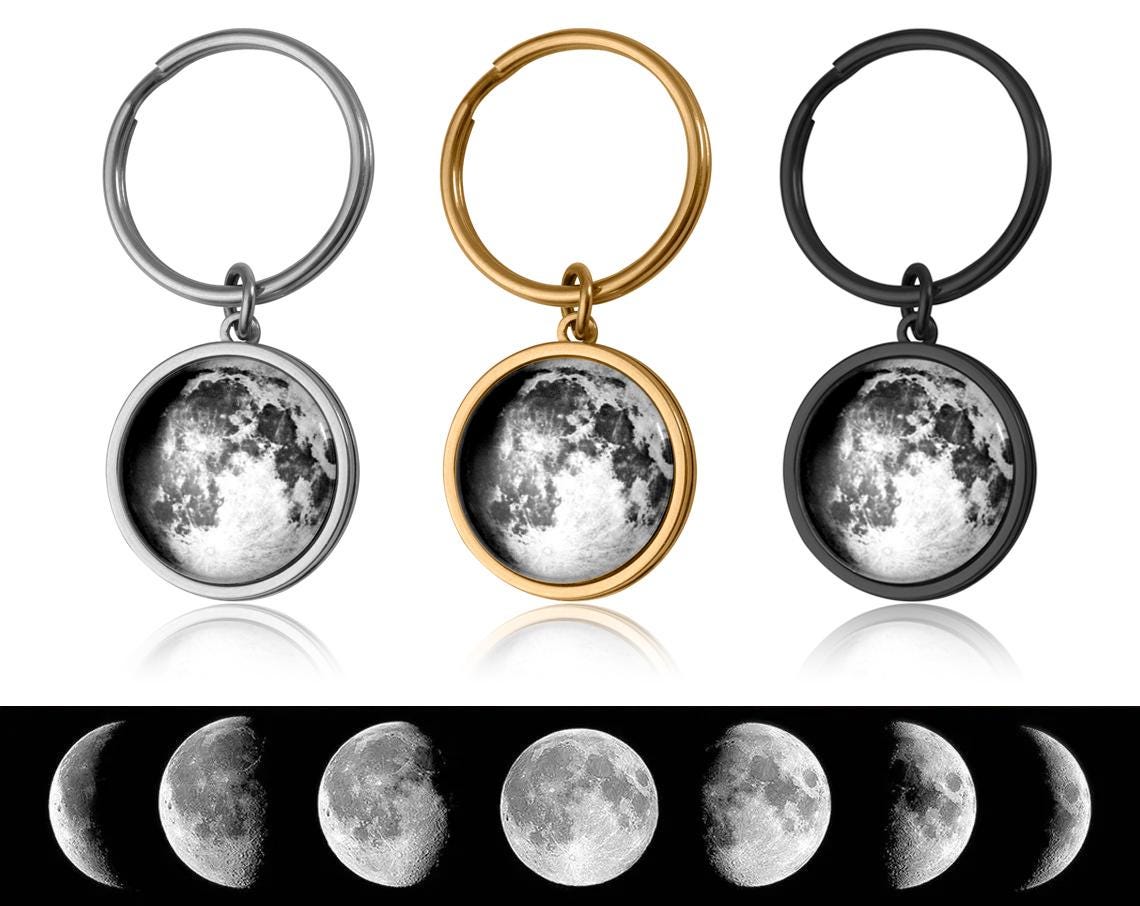 Custom Birth Moon Phase By Date Keychain With Calendar On The Back Side, Personalized Anniversary Gift For Her, Birthday Gift For Women, C.1