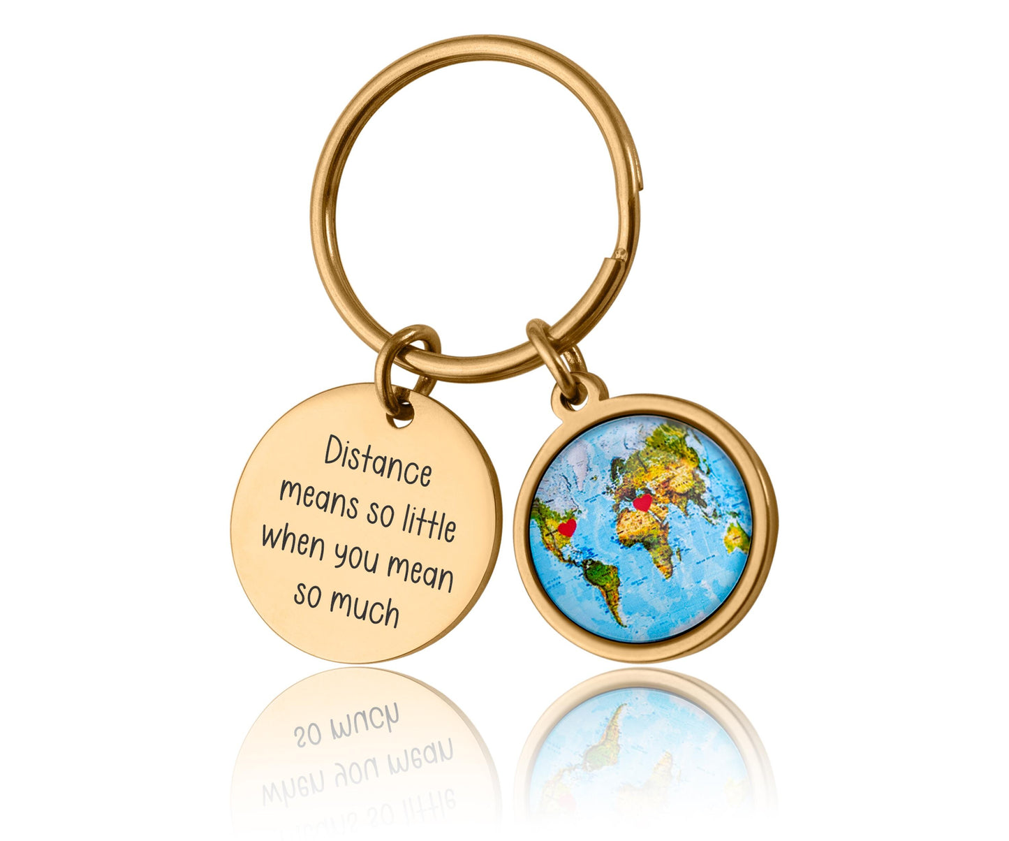 Long Distance Relationship Gift for Boyfriend or Girlfriend - Personalized Map Keychain with Hearts in Custom Locations & Engraved Text, C.1