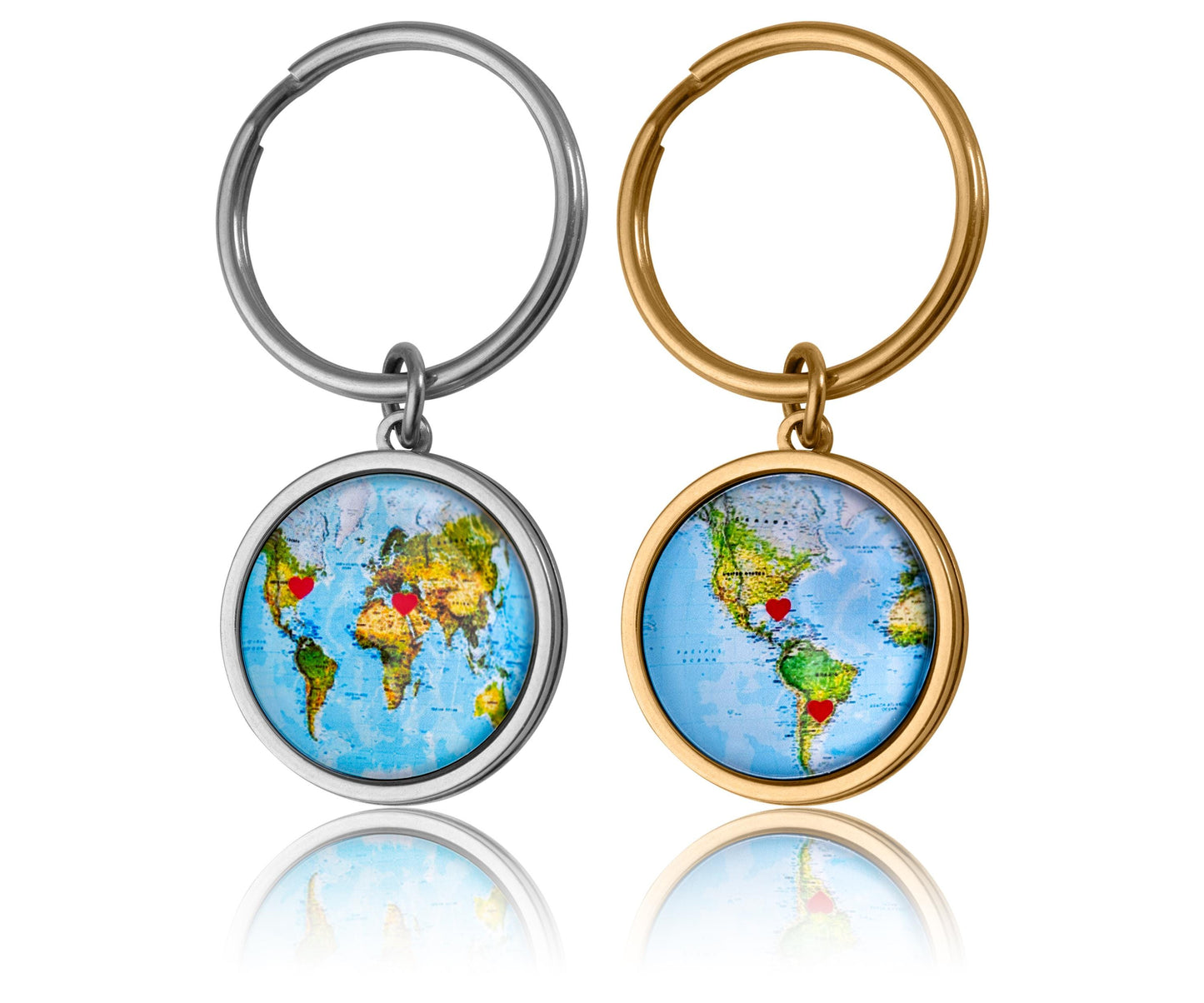 Custom Map Keychain with Hearts in Chosen Locations or Places  Personalized Long Distance Relationship Gift for Boyfriend, Girlfriend, C.1