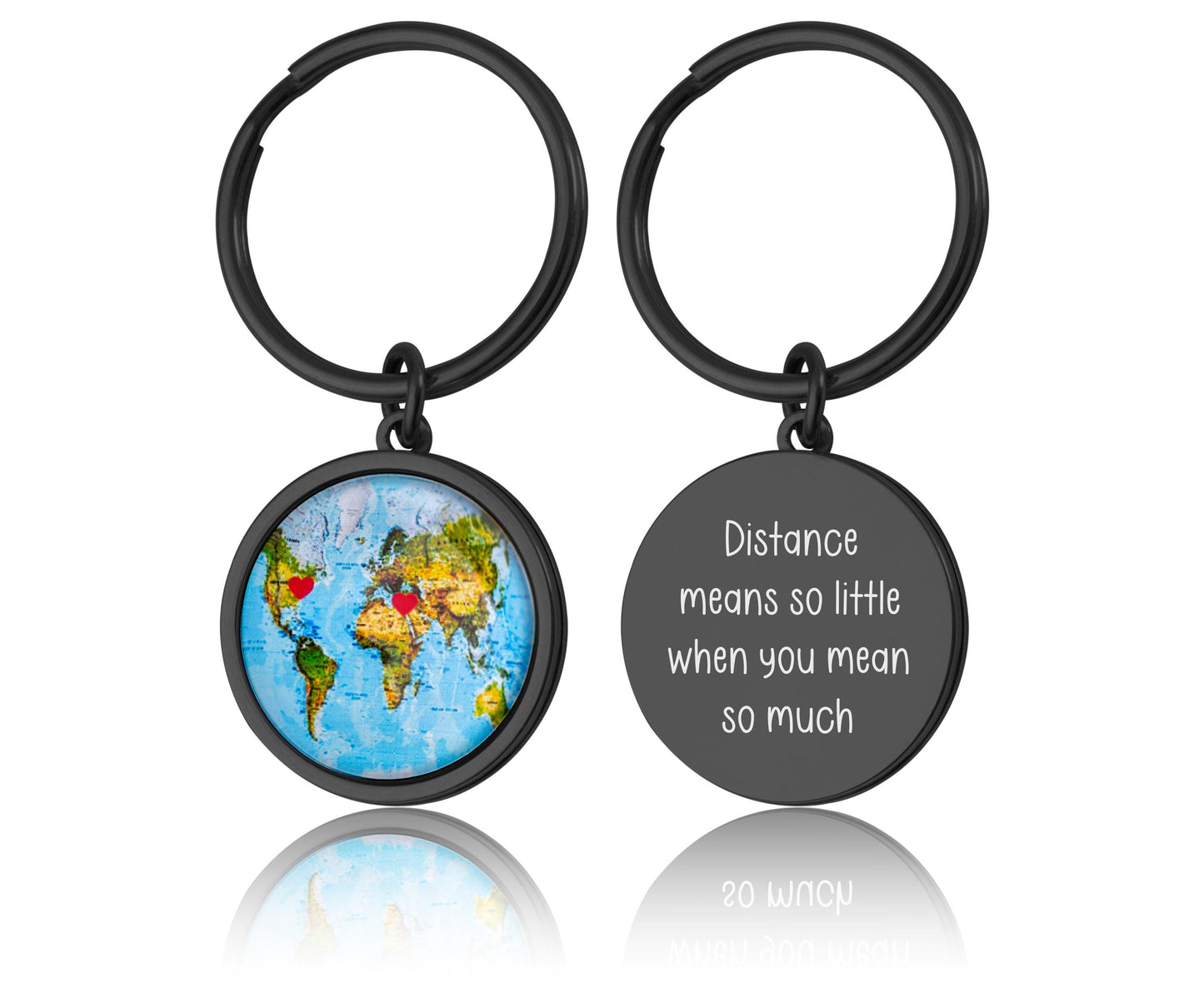 Custom Map Keychain with Hearts in Chosen Locations or Places  Personalized Long Distance Relationship Gift for Boyfriend, Girlfriend, C.1