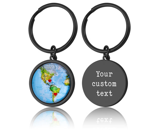 Custom Map Keychain with Hearts in Chosen Locations or Places  Personalized Long Distance Relationship Gift for Boyfriend, Girlfriend, C.1