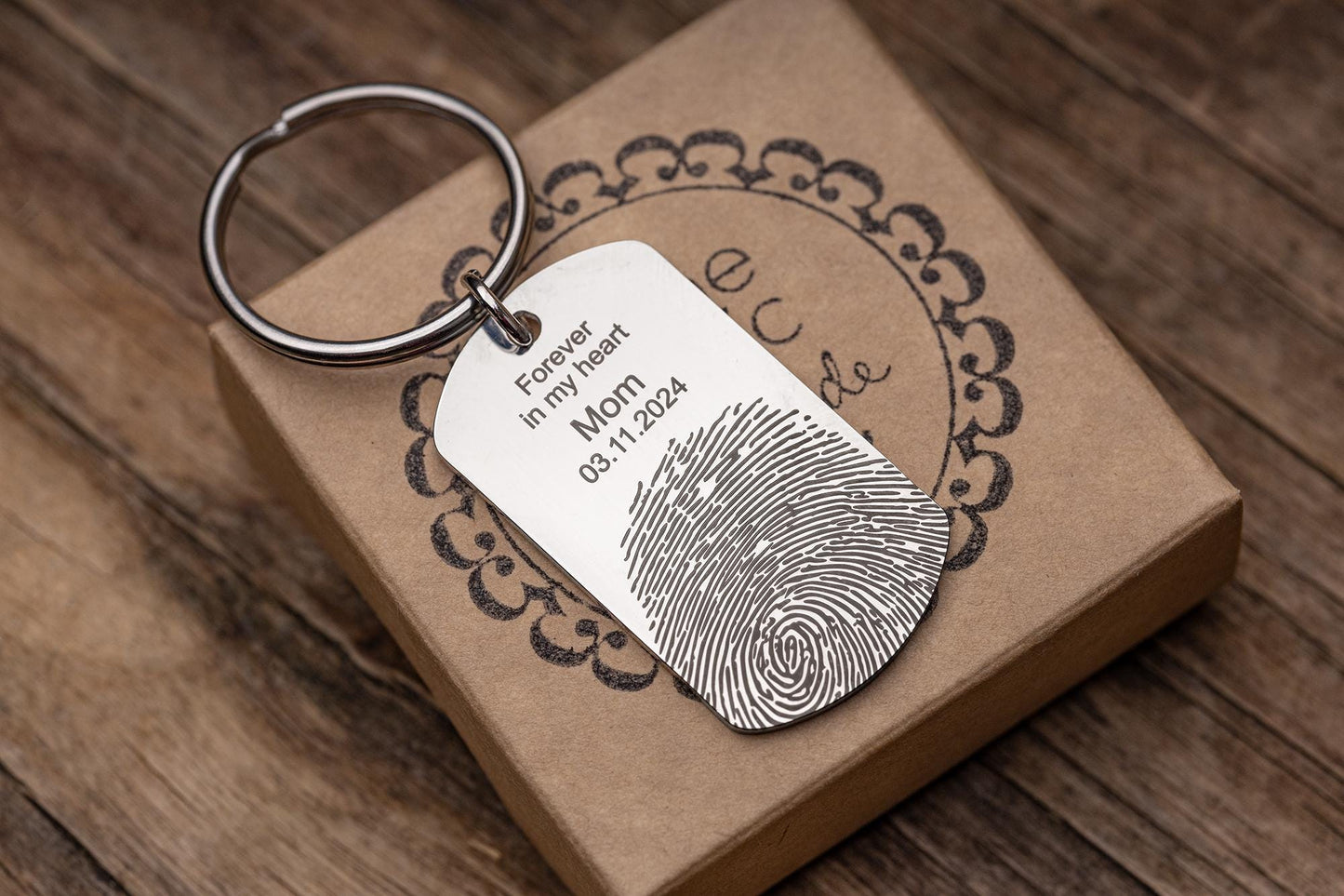 Mom Memorial Gift Keychain with Fingerprint and Handwriting, Sympathy Keepsake Gift, Engraved Custom Keyring, Personalized Grief Gift, C.2