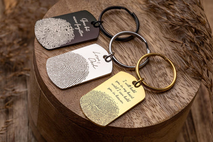 Actual Fingerprint Keepsake Keychain with Custom  Engraved Handwriting, Loss of Father Memorial Gift,  Keyring, Personalized Grief Gift, C.2