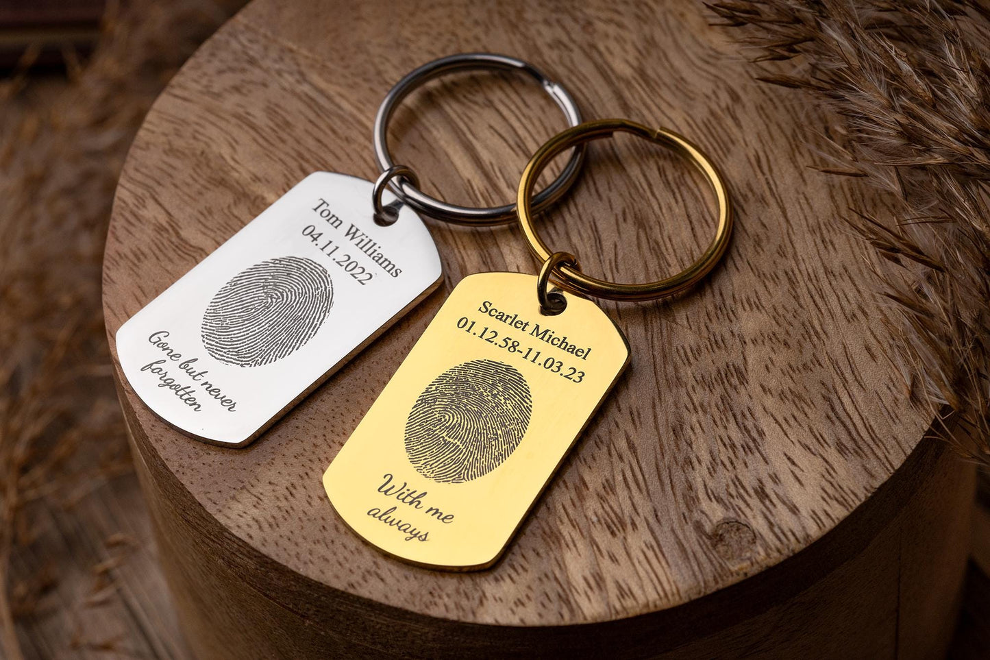 Actual Fingerprint Keychain - Personalized Memorial Keepsake with Custom Text - Sympathy, Condolence, or Bereavement Grief Gift for Him, C.2