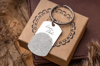 Actual Fingerprint & Handwriting Keychain - Personalized Memorial Gift, Custom Bereavement Gift, Comfort, Support and Remembrance Gift, C.2