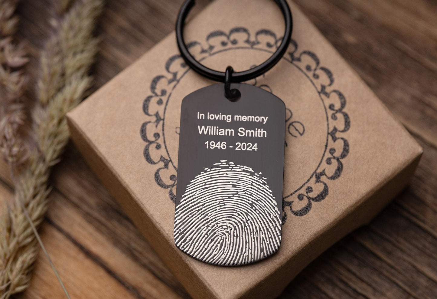 Fingerprint Keepsake Keychain with Handwriting, Fathers Day Keepsake, Custom Memorial Gift, Loss of Father or Mother Personalized Gift, C.2
