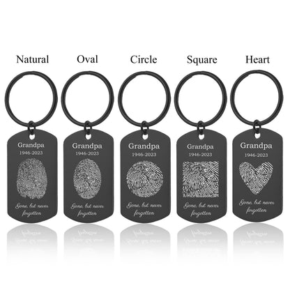 Memorial Keychain with Actual Fingerprint and Custom Text, Thumbprint Keepsake, Personalized Engraved Remembrance Keyring, Grief Gift, C.2