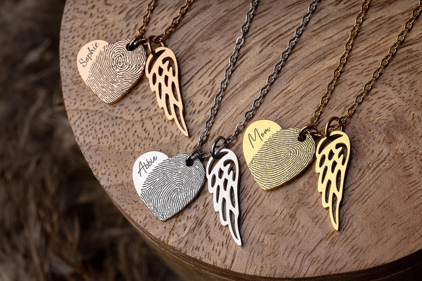 Loss of Mother Keepsake Heart Necklace with Actual Fingerprint and Angel Wing, Personalized Memorial Sympathy Jewelry Gift for Her, KP.2