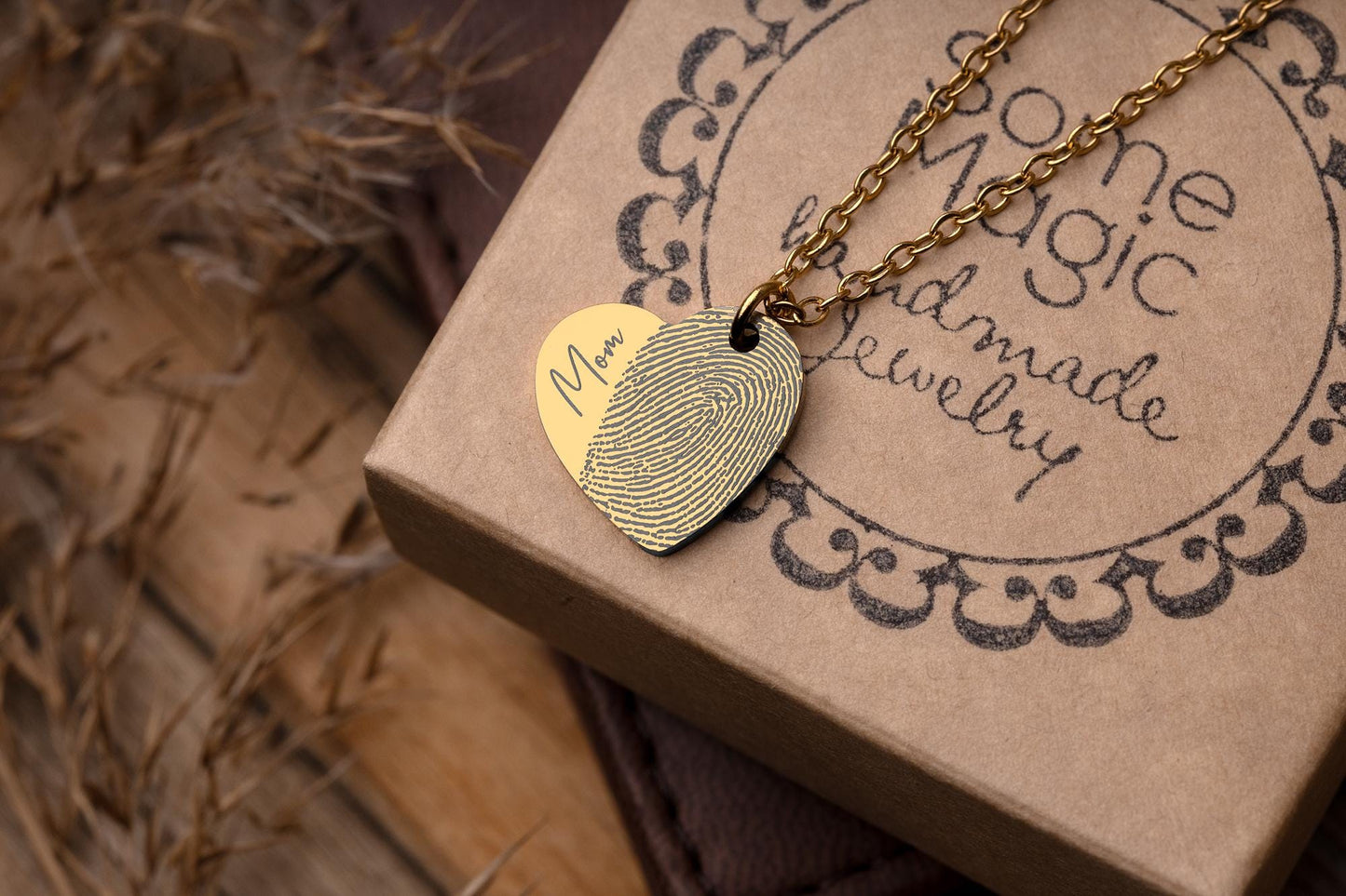 Loss of Mother Keepsake Heart Necklace with Actual Fingerprint and Angel Wing, Personalized Memorial Sympathy Jewelry Gift for Her, KP.2