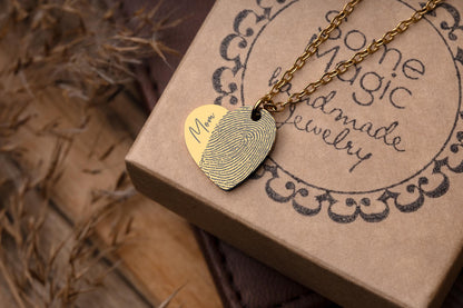 Actual Fingerprint Necklace With Angel Wing, Memorial Heart Jewelry, Loss Of Dad, Mom, Father, Mother, Personalized Sympathy Grief Gift KP.2