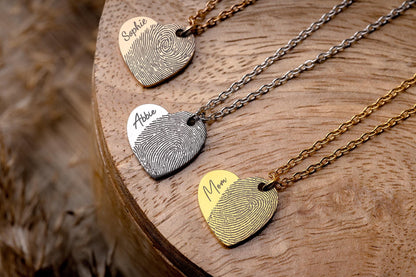 Actual Fingerprint Necklace With Angel Wing, Memorial Heart Jewelry, Loss Of Dad, Mom, Father, Mother, Personalized Sympathy Grief Gift KP.2