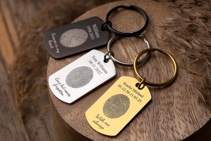 Actual Fingerprint Keychain - Personalized Memorial Keepsake with Custom Text - Sympathy, Condolence, or Bereavement Grief Gift for Him, C.2