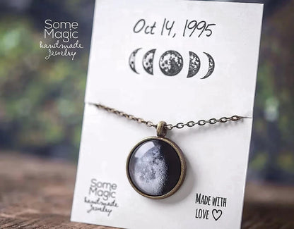 Personalized Moon Phase Necklace for Her Showing the Moon from Your Special Date - a Meaningful Birthday or Anniversary Gift for Women, KP.7