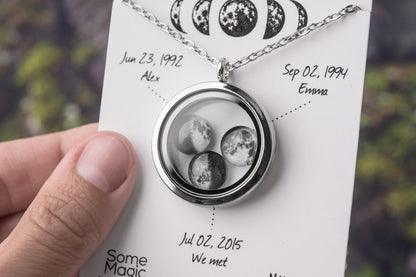 Custom Moon Phase Necklace Locket, Mother's Day Gift For Mom, Anniversary Birthday Gift For Women, Personalized Gift For Her, Wife, KP.9