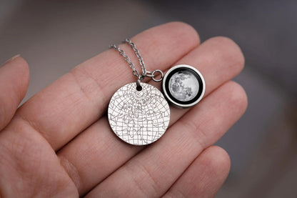 Personalized Moon Phase and Star Map by Date Necklace, Mother's Day Gift for Mom, Birthday Gift for Daughter, Custom Birth Jewelry, KP.7