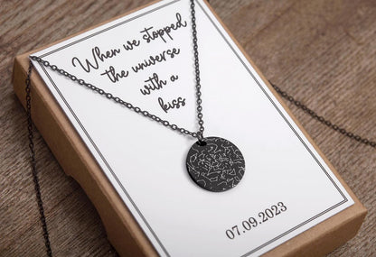 Personalized Star Map Necklace, Engraved Custom Gift for Her, Birthday Gift for Women, Wedding Anniversary Gift for Wife, KP.10