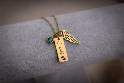 Sympathy Gift for Baby Loss - Memorial Necklace with Angel Wing & Birthstone - Miscarriage Gift - Loss of Baby or Child Loss Grief Gift KP.5