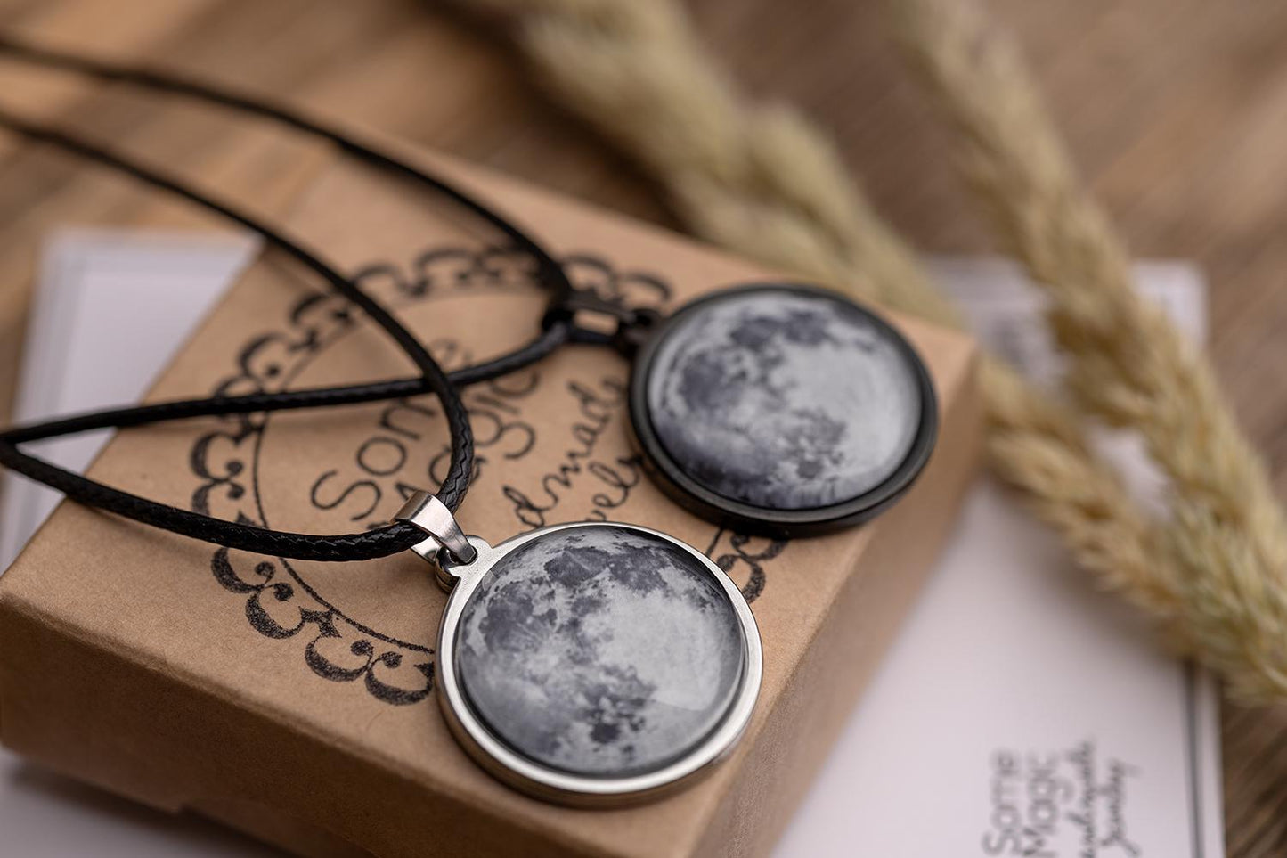 Black Necklace for Men, Custom Moon Phase Pendant for Him, Personalized Anniversary or Birthday Jewelry Gift For Husband or Boyfriend, RP.1