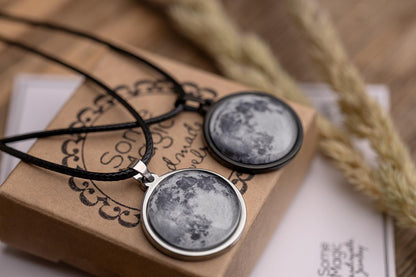 Black Necklace for Men, Custom Moon Phase Pendant for Him, Personalized Anniversary or Birthday Jewelry Gift For Husband or Boyfriend, RP.1