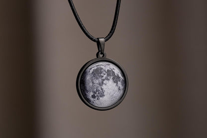 Black Necklace for Men, Custom Moon Phase Pendant for Him, Personalized Anniversary or Birthday Jewelry Gift For Husband or Boyfriend, RP.1