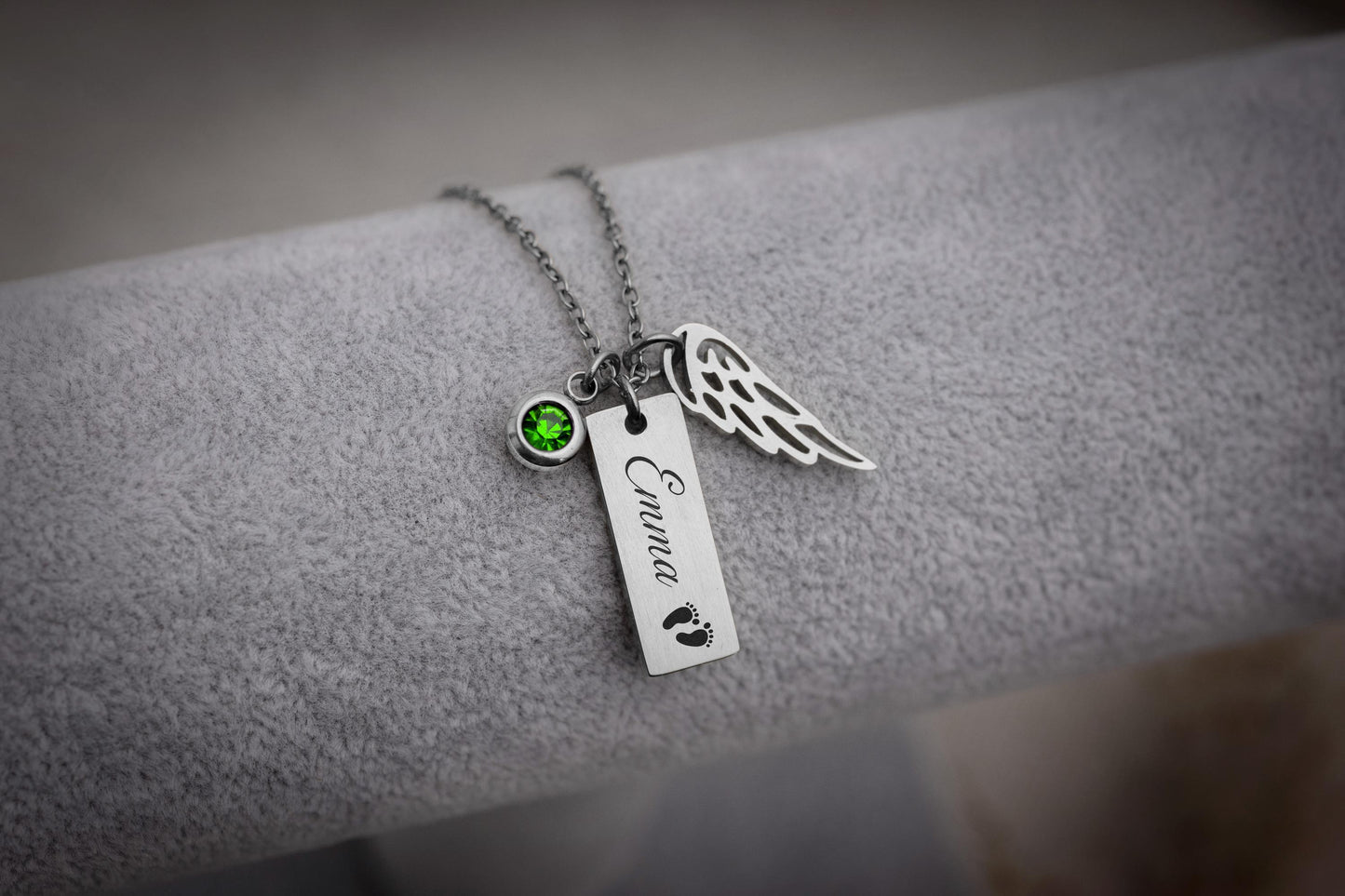Sympathy Gift for Baby Loss - Memorial Necklace with Angel Wing & Birthstone - Miscarriage Gift - Loss of Baby or Child Loss Grief Gift KP.5