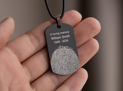 Actual Fingerprint Necklace For Him, Custom Memorial Pendant For Men, Personalized Grief Gift With Handwriting, Loss Of Father Keepsake, C.2
