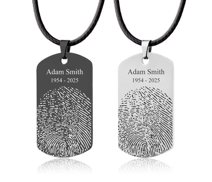 Men Necklace With Actual Fingerprint And Handwriting, Custom Memorial Grief Gift For Him, Loss Of Father, Son, Personalized Keepsake, C.2