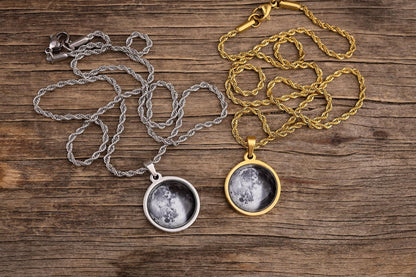 Custom Moon Phase Necklace with Twisted Chain, Birthday Gift for Mom, Personalized Jewelry Gift for Women, Anniversary Gift for Her, RP.1