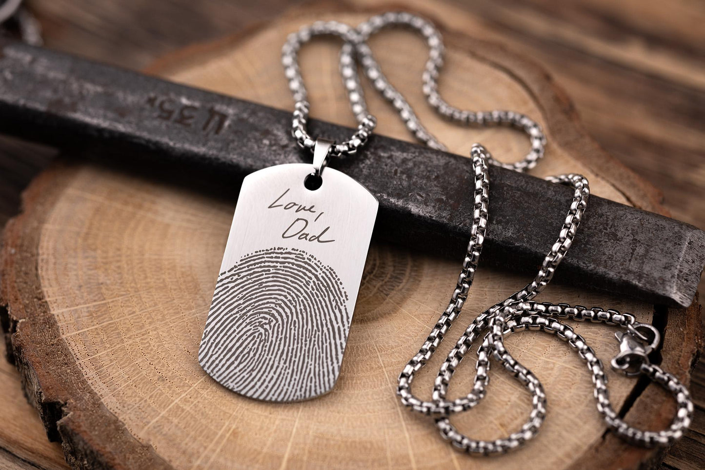 Actual Fingerprint Necklace For Him, Custom Memorial Pendant For Men, Personalized Grief Gift With Handwriting, Loss Of Father Keepsake, C.2