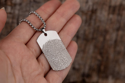 Memorial Fingerprint Necklace for Men, Thumbprint Keepsake Pendant for Him, Personalized Son Grief Gift, Loss of Mother or Father, KP.2/C.2