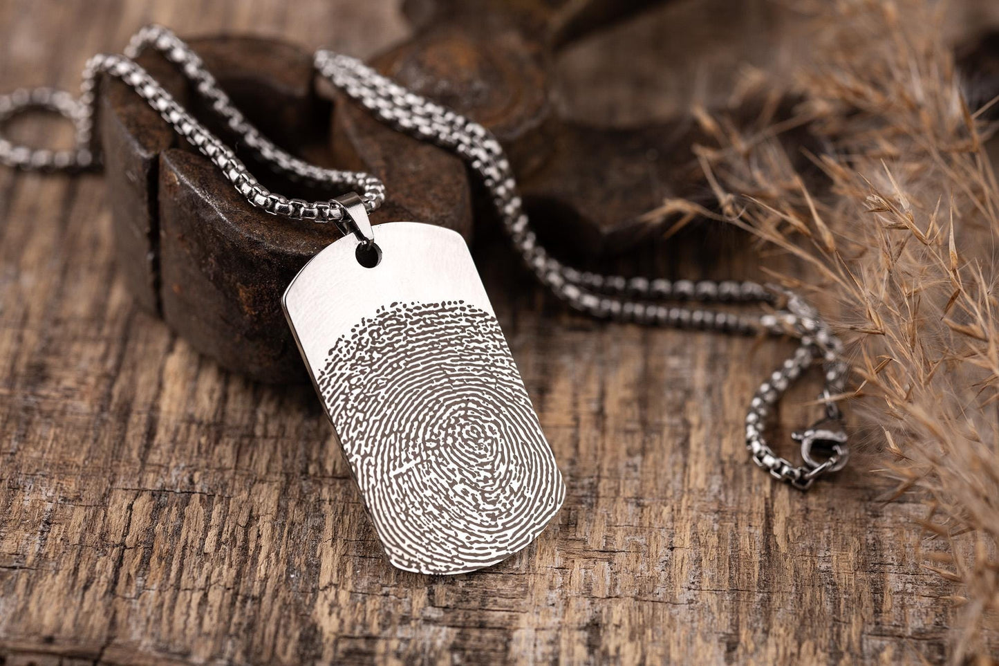 Memorial Fingerprint Necklace for Men, Thumbprint Keepsake Pendant for Him, Personalized Son Grief Gift, Loss of Mother or Father, KP.2/C.2