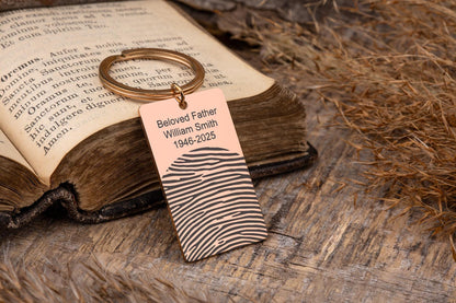 Memorial Keychain with Actual Thumbprint - Personalized Fingerprint Remembrance Gift - Custom Engraved Keyring for Loss of Father, C.2