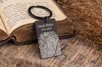 Memorial Keychain with Actual Thumbprint - Personalized Fingerprint Remembrance Gift - Custom Engraved Keyring for Loss of Father, C.2