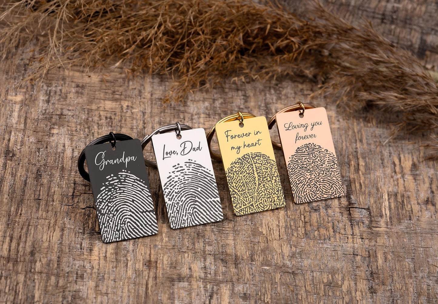 Memorial Keychain with Actual Thumbprint - Personalized Fingerprint Remembrance Gift - Custom Engraved Keyring for Loss of Father, C.2