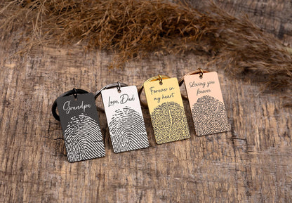 Memorial Keychain with Actual Thumbprint - Personalized Fingerprint Remembrance Gift - Custom Engraved Keyring for Loss of Father, C.2