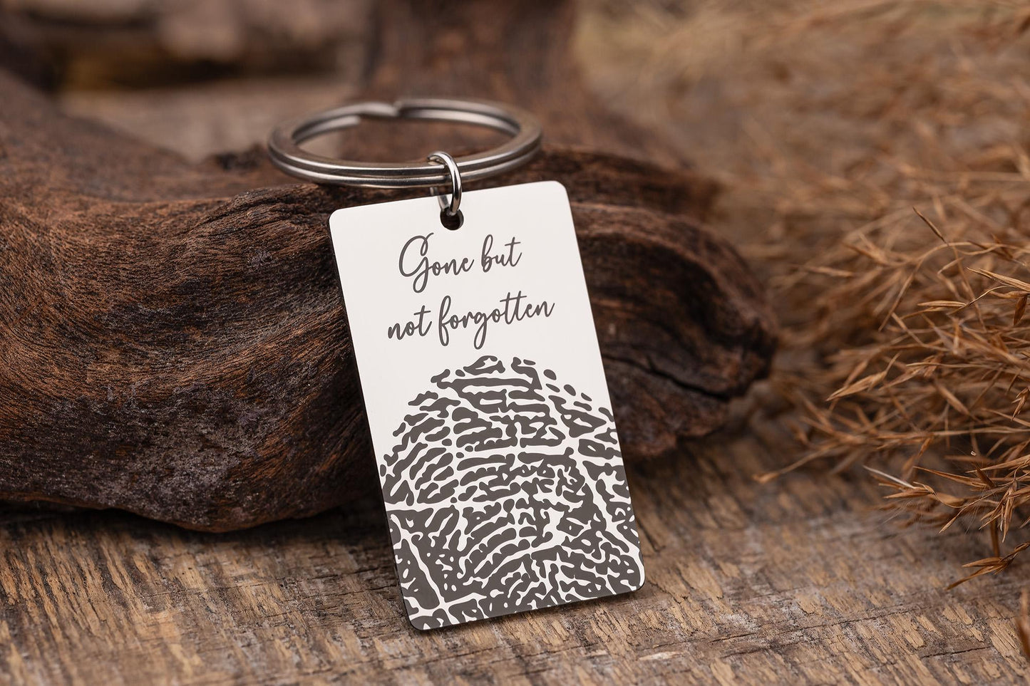 Memorial Keychain with Actual Thumbprint - Personalized Fingerprint Remembrance Gift - Custom Engraved Keyring for Loss of Father, C.2