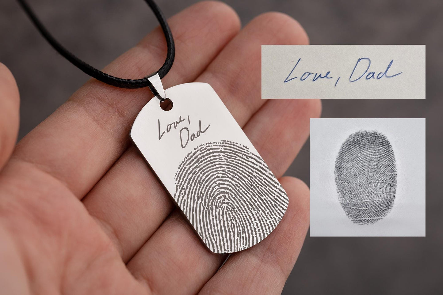Actual Fingerprint Necklace For Him, Custom Memorial Pendant For Men, Personalized Grief Gift With Handwriting, Loss Of Father Keepsake, C.2