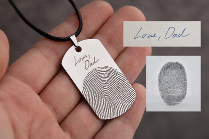 Actual Fingerprint Necklace For Him, Custom Memorial Pendant For Men, Personalized Grief Gift With Handwriting, Loss Of Father Keepsake, C.2