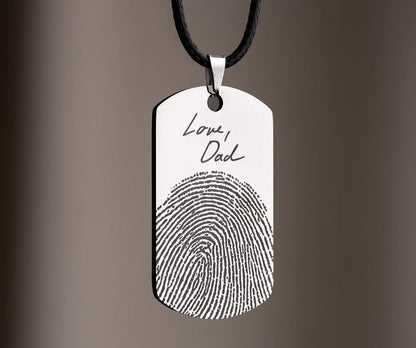 Actual Fingerprint Necklace For Him, Custom Memorial Pendant For Men, Personalized Grief Gift With Handwriting, Loss Of Father Keepsake, C.2