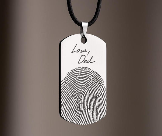 Actual Fingerprint Necklace For Him, Custom Memorial Pendant For Men, Personalized Grief Gift With Handwriting, Loss Of Father Keepsake, C.2
