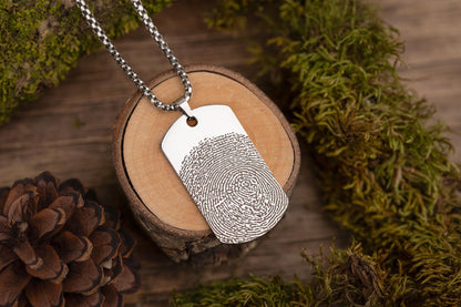 Memorial Fingerprint Necklace, Loss Of Mother or Father, Custom Thumbprint Keepsake Pendant for Him, Personalized Grief Gift for Men, C.2