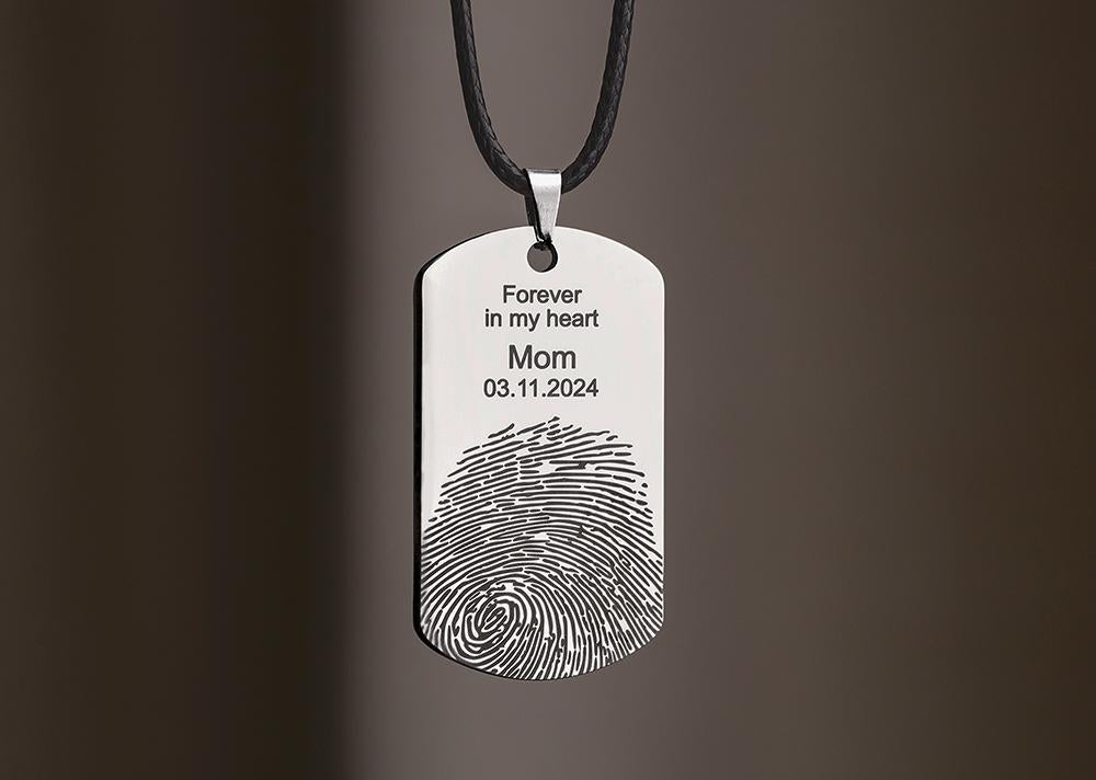 Actual Fingerprint Necklace For Him, Custom Memorial Pendant For Men, Personalized Grief Gift With Handwriting, Loss Of Father Keepsake, C.2