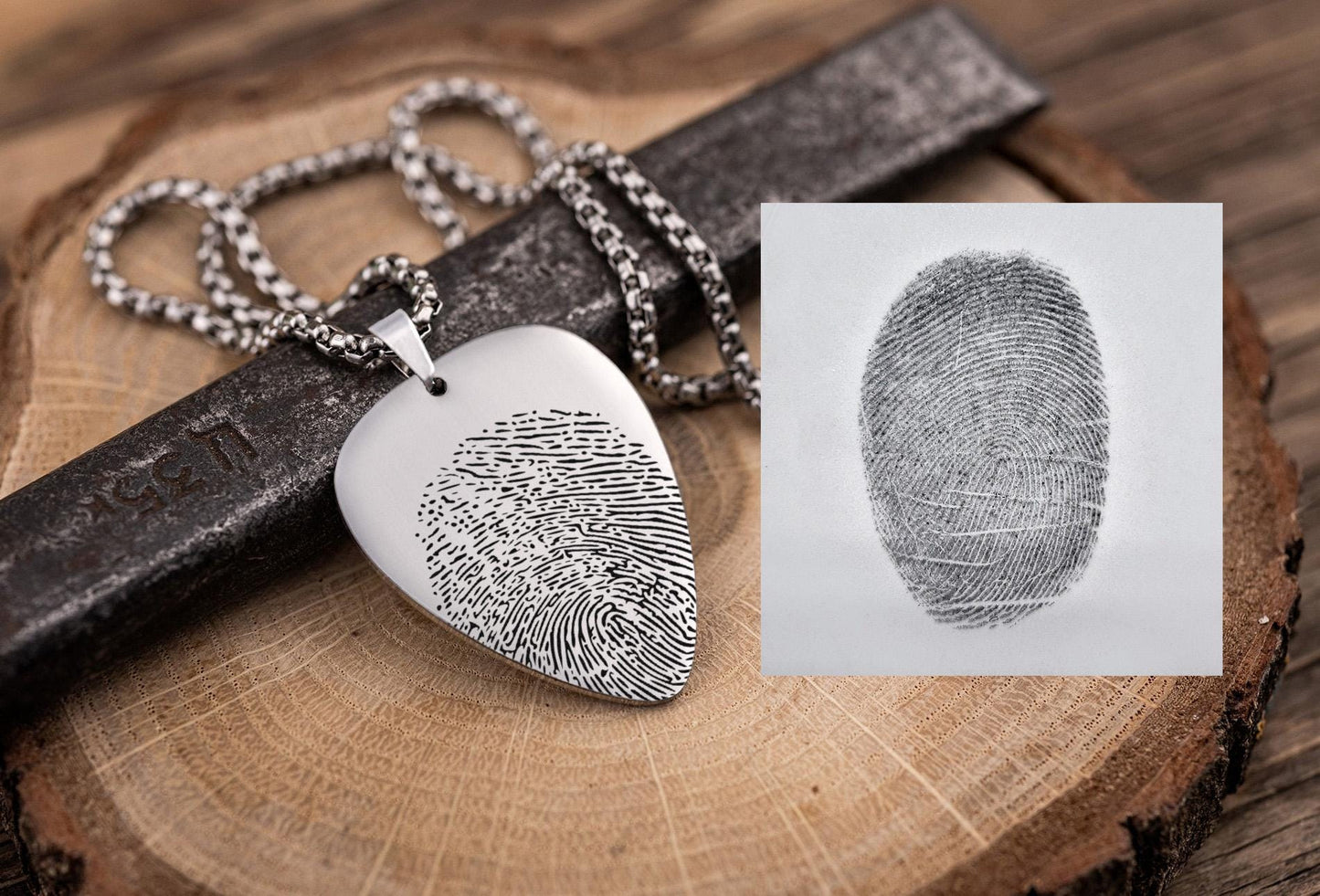 Memorial Guitar Pick Necklace With Actual Fingerprint, Loss Of Guitarist, Musician, Music Lover, Thumbprint Keepsake Pendant For Him, C.2