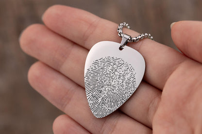 Memorial Guitar Pick Necklace With Actual Fingerprint, Loss Of Guitarist, Musician, Music Lover, Thumbprint Keepsake Pendant For Him, C.2