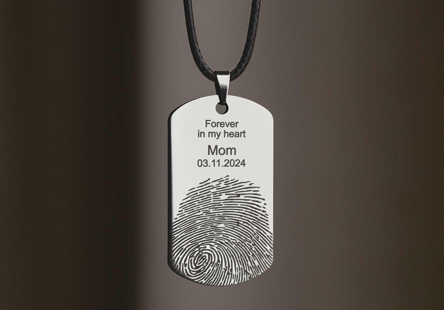 Memorial Jewelry with Fingerprint, Personalized Keepsake Necklace for Men or Women, Loss of Father or Mother Grief Gift for Him or Her, C.2