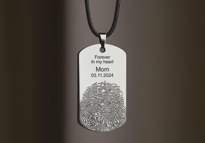 Memorial Jewelry with Fingerprint, Personalized Keepsake Necklace for Men or Women, Loss of Father or Mother Grief Gift for Him or Her, C.2