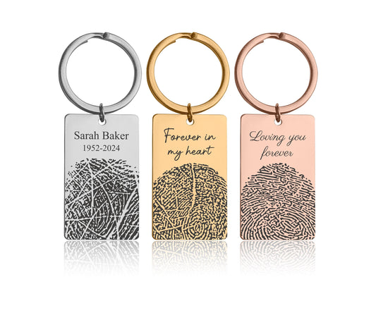 Big Size Keychain With Actual Fingerprint from a Photo, Custom Memorial Keepsake, Personalized Sympathy Grief Gift, Loss Of Mom or Dad, C.2