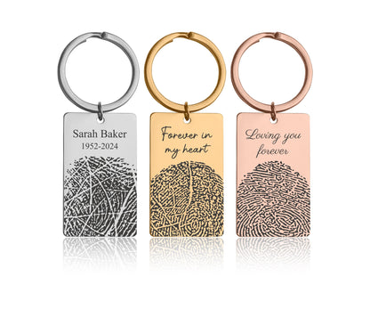 Memorial Keychain With Actual Fingerprint, Custom Sympathy Gift, Big Size Keyring, Loss Of Mom, Loss Of Dad, Personalized Keepsake, C.2