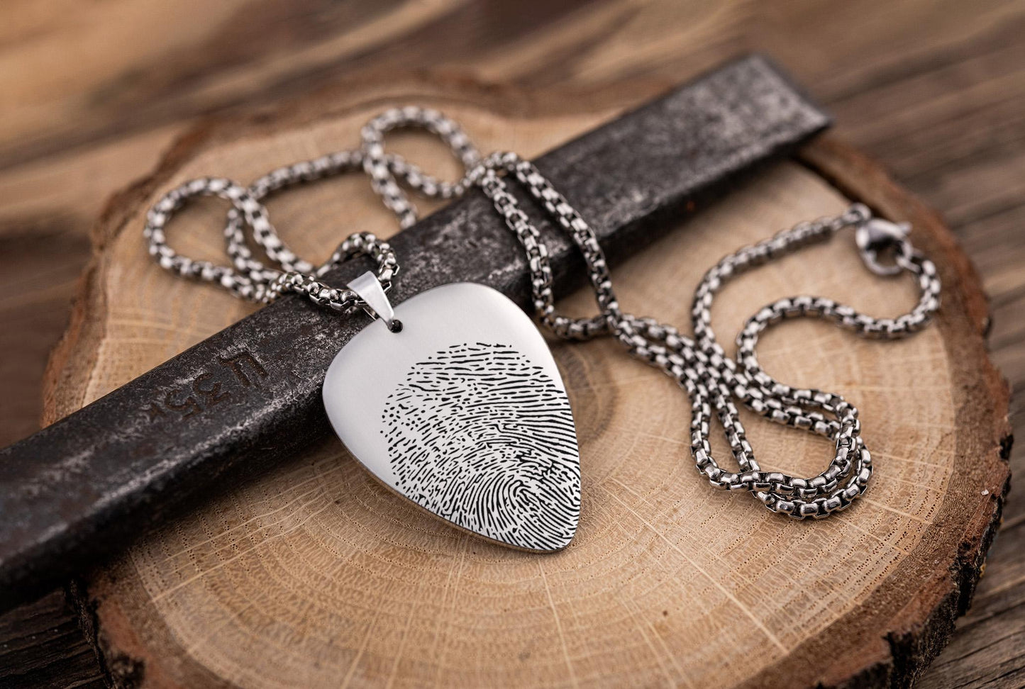Guitar Pick Necklace With Fingerprint, Custom Grief Jewelry with Actual Thumbprint, Personalized Musician Keepsake, Loss of Guitarist, C.2