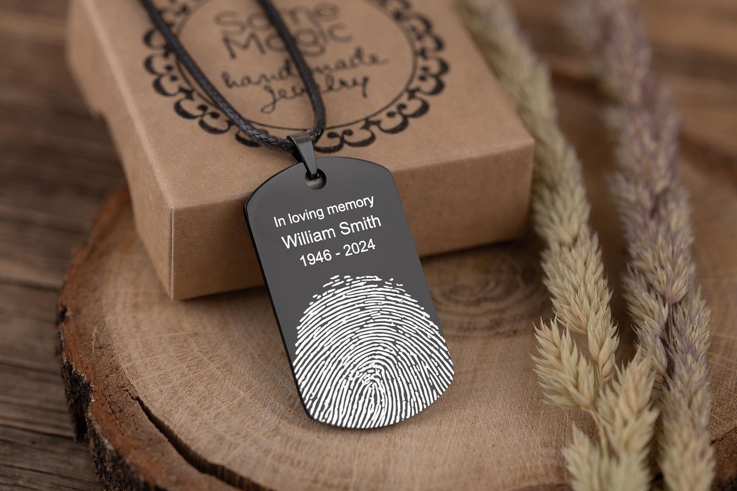 Memorial Jewelry with Fingerprint, Personalized Keepsake Necklace for Men or Women, Loss of Father or Mother Grief Gift for Him or Her, C.2